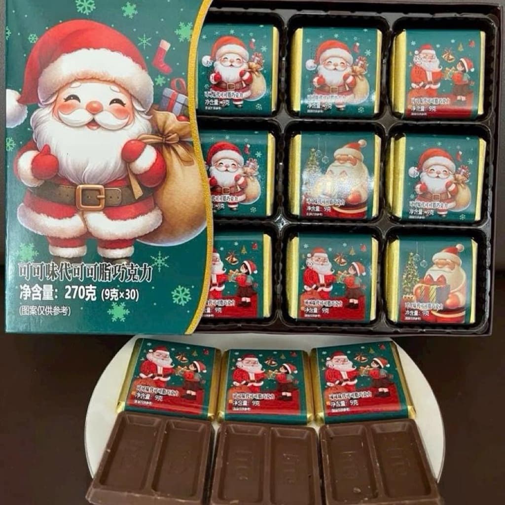 Khay 30 chiếc socola giáng sinh quà tặng cho các bé siêu hot, socola hình ông già Noel