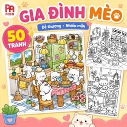 Bộ 50 Tranh Tô Màu Gia Đình Mèo Cute - Mèo Dễ Thương Cho Bé Mầm Non Phát Triển Sáng Tạo - Đồ Chơi POMI 1