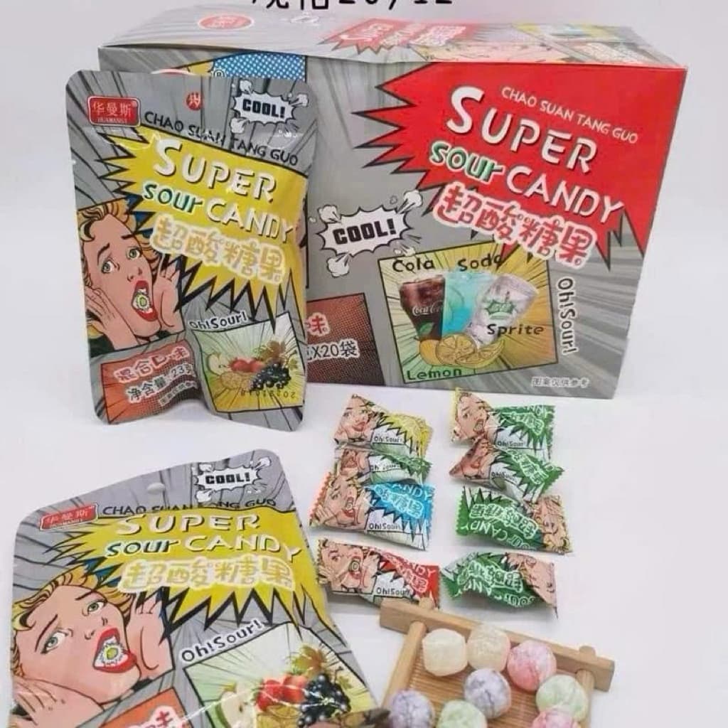 Kẹo siêu chua super sour candy kẹo thơm ngon hấp dẫn, kẹo siêu chua gói xám cô gái siêu ngon lạ miệng