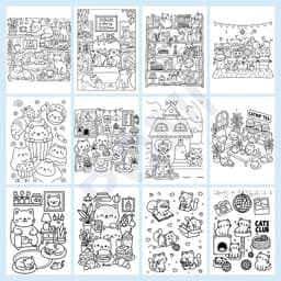Bộ 50 Tranh Tô Màu Gia Đình Mèo Cute - Mèo Dễ Thương Cho Bé Mầm Non Phát Triển Sáng Tạo - Đồ Chơi POMI 2