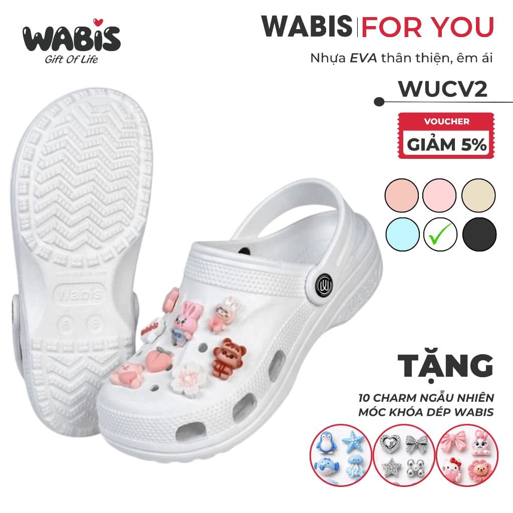 [Tặng Charm] Dép Sục WABIS Đế cao 3cm Không Thấm Nước, Chống Trượt [WUC-V2][LÙI 1 SIZE]