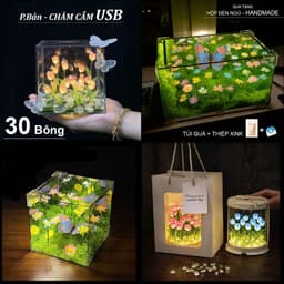 🔥(TÚI + THIỆP) Hộp đèn ngủ hoa TULIP HÌNH VUÔNG tặng người yêu 20/10 , Hoa Tulip 12cm TẶNG sinh nhật, Đèn HANDmade 1