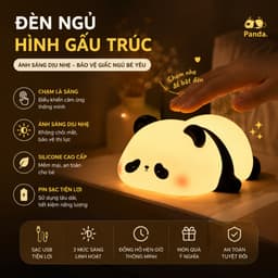 Đèn Ngủ Hình Gấu Trúc Silicon cảm ứng– Đèn Ngủ Cho Bé Gái, Ánh Sáng Dịu Nhẹ, pin con thỏ, Hẹn Giờ Thông Minh 5