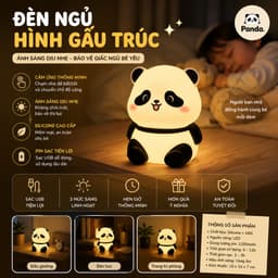 Đèn Ngủ Hình Gấu Trúc Silicon cảm ứng– Đèn Ngủ Cho Bé Gái, Ánh Sáng Dịu Nhẹ, pin con thỏ, Hẹn Giờ Thông Minh 2