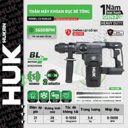 Máy Khoan Đục Bê Tông HUKAN HUK G3-R28LUX, Có Chống Lật Cổ Tay, Lực Đập Khủng, Giảm Rung Chấn 2