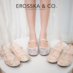 [EROSSKA] [Form 1.5] - Giày búp bê nữ balletcore lưới phối hoa quai ngang kiểu dáng basic màu kem - EL125 2