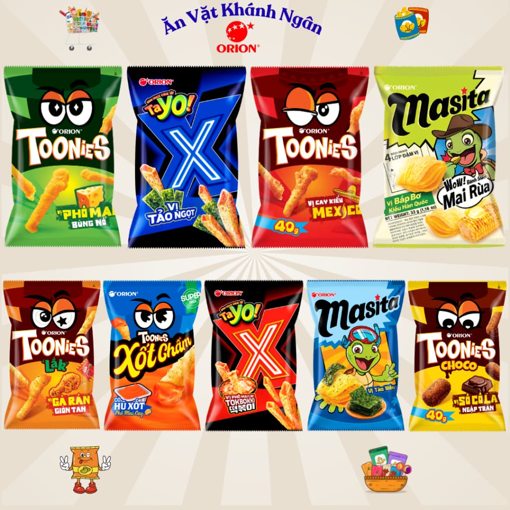 Combo Snack Toonies - Tayo - Masita Orion Đủ Vị Gói Nhỏ Và Gói Lớn - HÀNG CHÍNH HÃNG