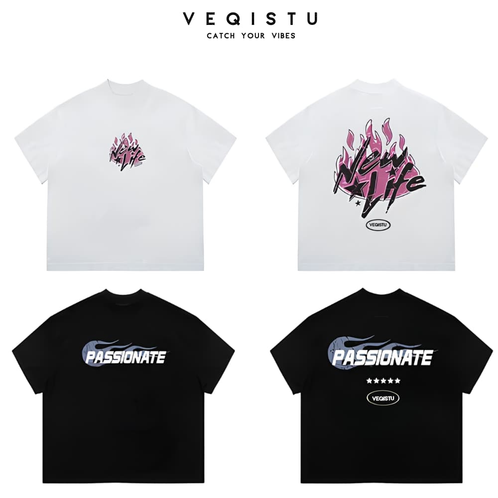 Áo thun BOXY Local Brand VEQISTU "New Life and Passionate" Áo Thun Boxy Form Rộng Unisex 250Gsm Cotton