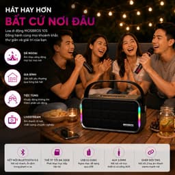 Loa Karaoke Bluetooth MOSBROS KaraBass 10S Kèm 2 Micro Không Dây - Bass Mạnh, Đèn RGB, Hỗ Trợ Bluetooth/USB/TF/AUX, TWS 3