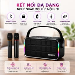 Loa Karaoke Bluetooth MOSBROS KaraBass 10S Kèm 2 Micro Không Dây - Bass Mạnh, Đèn RGB, Hỗ Trợ Bluetooth/USB/TF/AUX, TWS 2