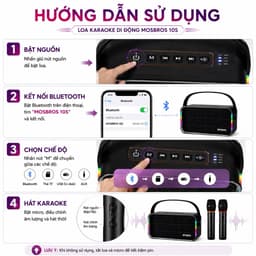 Loa Karaoke Bluetooth MOSBROS KaraBass 10S Kèm 2 Micro Không Dây - Bass Mạnh, Đèn RGB, Hỗ Trợ Bluetooth/USB/TF/AUX, TWS 5