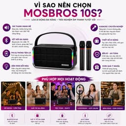 Loa Karaoke Bluetooth MOSBROS KaraBass 10S Kèm 2 Micro Không Dây - Bass Mạnh, Đèn RGB, Hỗ Trợ Bluetooth/USB/TF/AUX, TWS 7