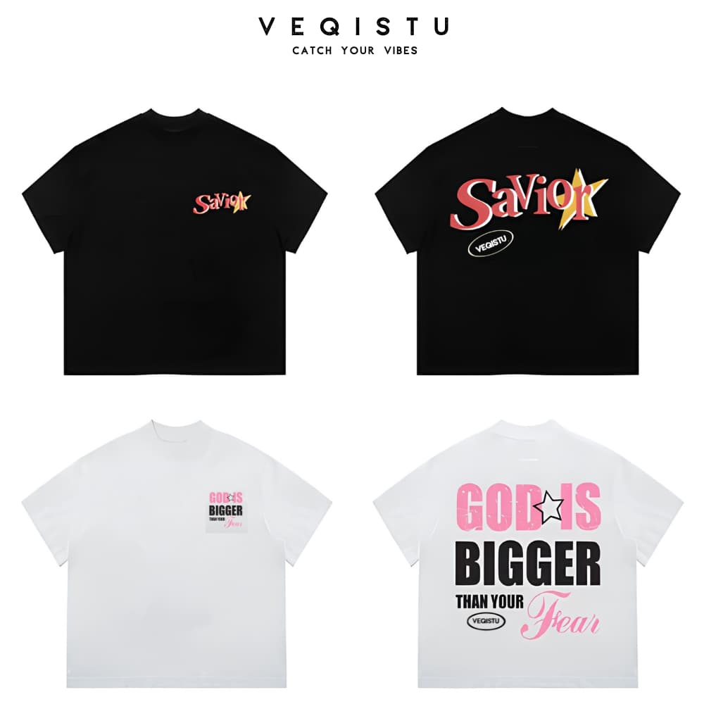 Áo thun BOXY Local Brand VEQISTU "Savior anhd God Is Bigger" Áo Thun Boxy Form Rộng Unisex 250Gsm Cotton