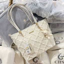 CHSK - Túi Bigsize CHSK Kèm Charm Trắng Chần Trám Viền Nổi New 6