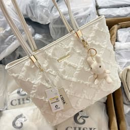 CHSK - Túi Bigsize CHSK Kèm Charm Trắng Chần Trám Viền Nổi New 7