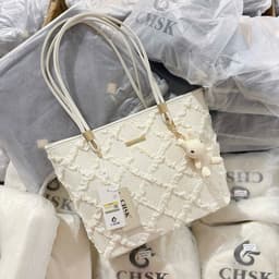 CHSK - Túi Bigsize CHSK Kèm Charm Trắng Chần Trám Viền Nổi New 8
