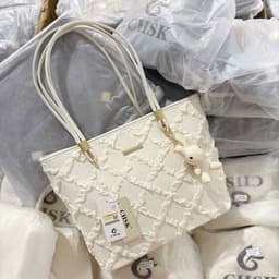 CHSK - Túi Bigsize CHSK Kèm Charm Trắng Chần Trám Viền Nổi New 9