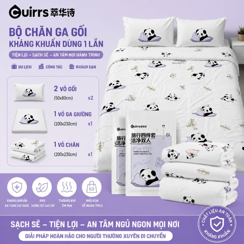 Bộ Chăn Ga Gối Dùng 1 Lần Kháng Khuẩn Cao Cấp 4 Chi Tiết Du Lịch Khách Sạn Gia Đình Công Tác