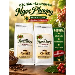 Cà phê Robusta 100% rang mộc Ngọc Phương - Đắng đậm, thơm nồng, gu truyền thống dành cho pha phin & pha máy túi zip 1kg 1