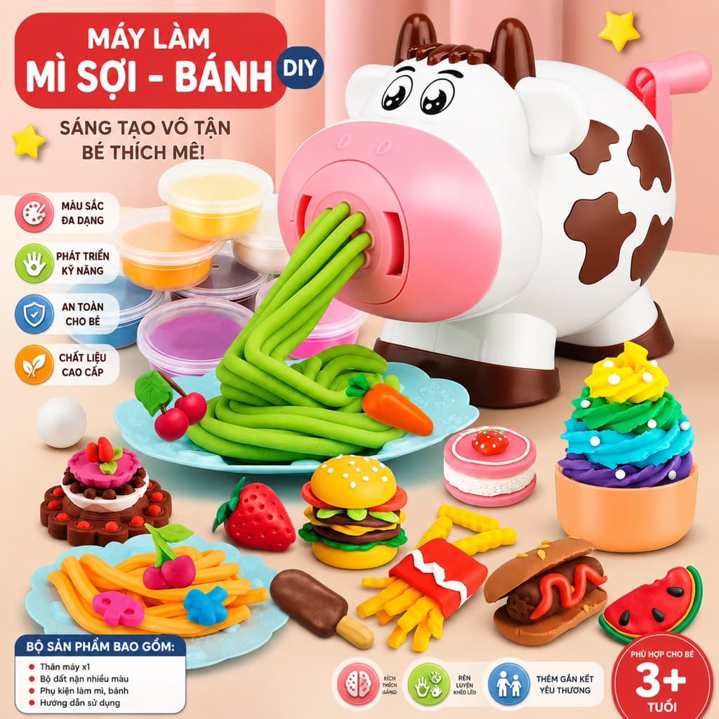 Kitchen Đồ Chơi Đất Nặn Bột Mỳ Hình Bò Sữa Cho Bé Memocshop Bộ Kèm Hộp Màu Và Phụ Kiện Các Khuôn Nặn An Toàn Mùi Dễ Chịu