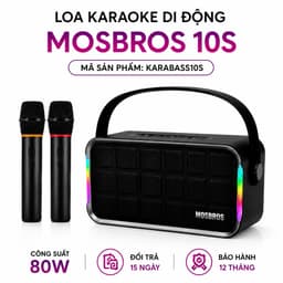 Loa Karaoke Bluetooth MOSBROS KaraBass 10S Kèm 2 Micro Không Dây - Bass Mạnh, Đèn RGB, Hỗ Trợ Bluetooth/USB/TF/AUX, TWS 1