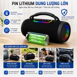 Loa Bluetooth BOMBOX-100 40W Âm Bass Mạnh | Loa Di Động 2 Loa, Pin Lithium 2000-4000mAh, Bluetooth 5.0, Đèn LED 7 Màu 5