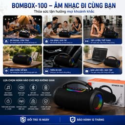 Loa Bluetooth BOMBOX-100 40W Âm Bass Mạnh | Loa Di Động 2 Loa, Pin Lithium 2000-4000mAh, Bluetooth 5.0, Đèn LED 7 Màu 8