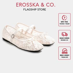 [Erosska] - Giày búp bê nữ balletcore lưới phối nơ màu trắng - EL085 1