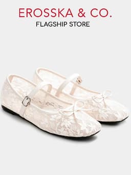 [Erosska] - Giày búp bê nữ balletcore lưới phối nơ màu trắng - EL085 9