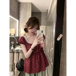 Áo kiểu nữ cổ vuông thắt nơ viền ren in hoa nhí xinh xắn H4G6B - Fashion 73 - Fashion73 4