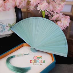 Quạt Xếp Tre Cổ Trang Cao Cấp - Quạt Nan Màu Trơn Phong Cách Trung Hoa Đạo Cụ Chụp Ảnh 1