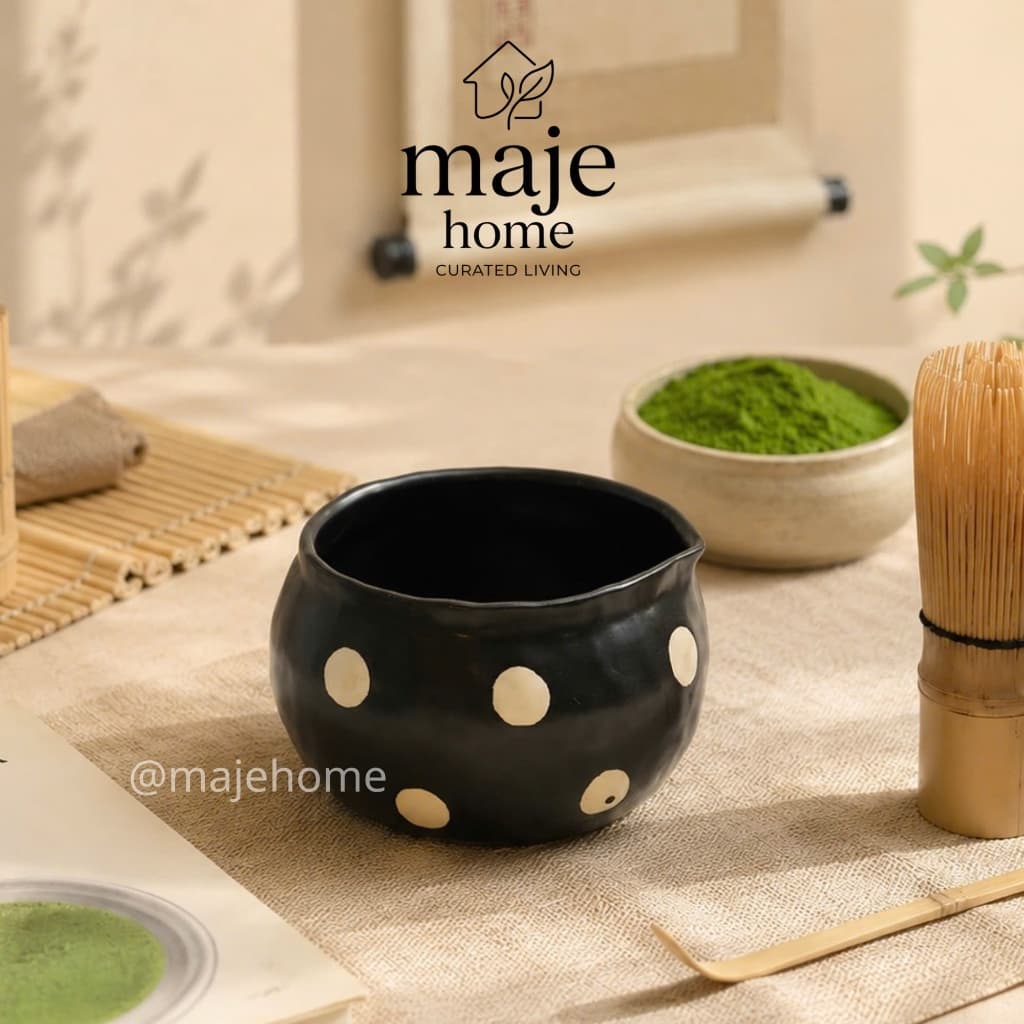 Bát matcha chawan mini gốm thủ công. Bát đánh trà matcha cỡ nhỏ chấm bi phong cách nhật bản - Majehome
