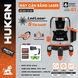 Máy cân bằng laser HUKAN G1-T87, Máy bắn cos 5 tia xanh siêu sáng, Kèm 2 pin, Điều chỉnh xoay 360 độ 1