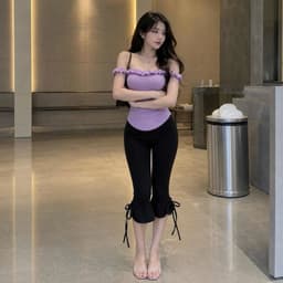 Quần thun nữ y2k cạp cao chất thun co giãn dán lửng phối dây rút cá tính BYN BYN QL28 6