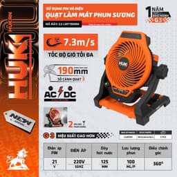 Quạt Làm Mát Phun Sương HUKAN G3-LMF190MM, Tốc Độ Gió Tối Đa 7.3m/s, Lồng 190mm, Dùng Pin Và Điện 1