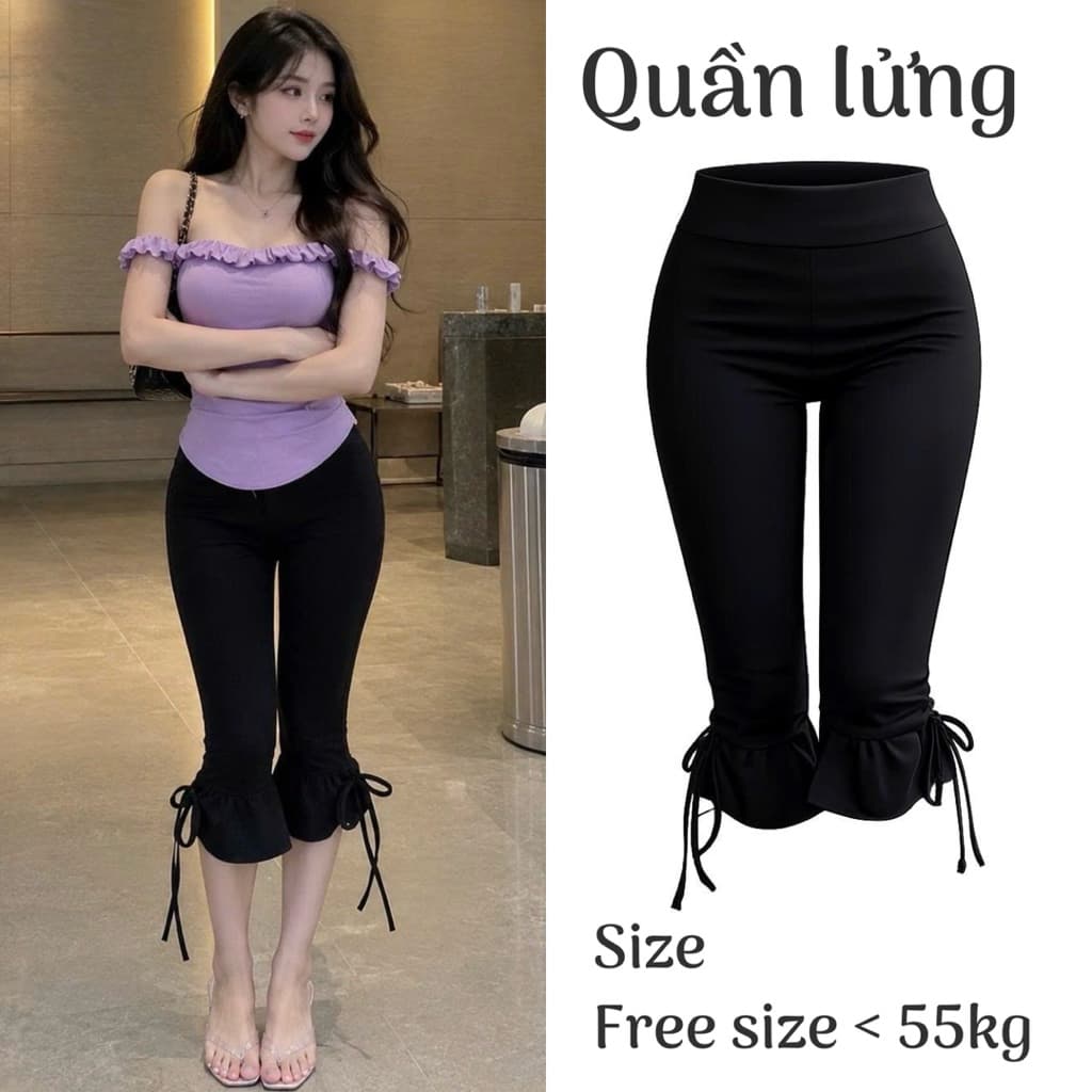 Quần thun nữ y2k cạp cao chất thun co giãn dán lửng phối dây rút cá tính BYN BYN QL28