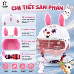 Mũ bảo hiểm  cho bé - Kính ngắn có tai, hình in dễ thương, đội êm, bảo hành 12 tháng, giấy tờ đầy đủ. 8