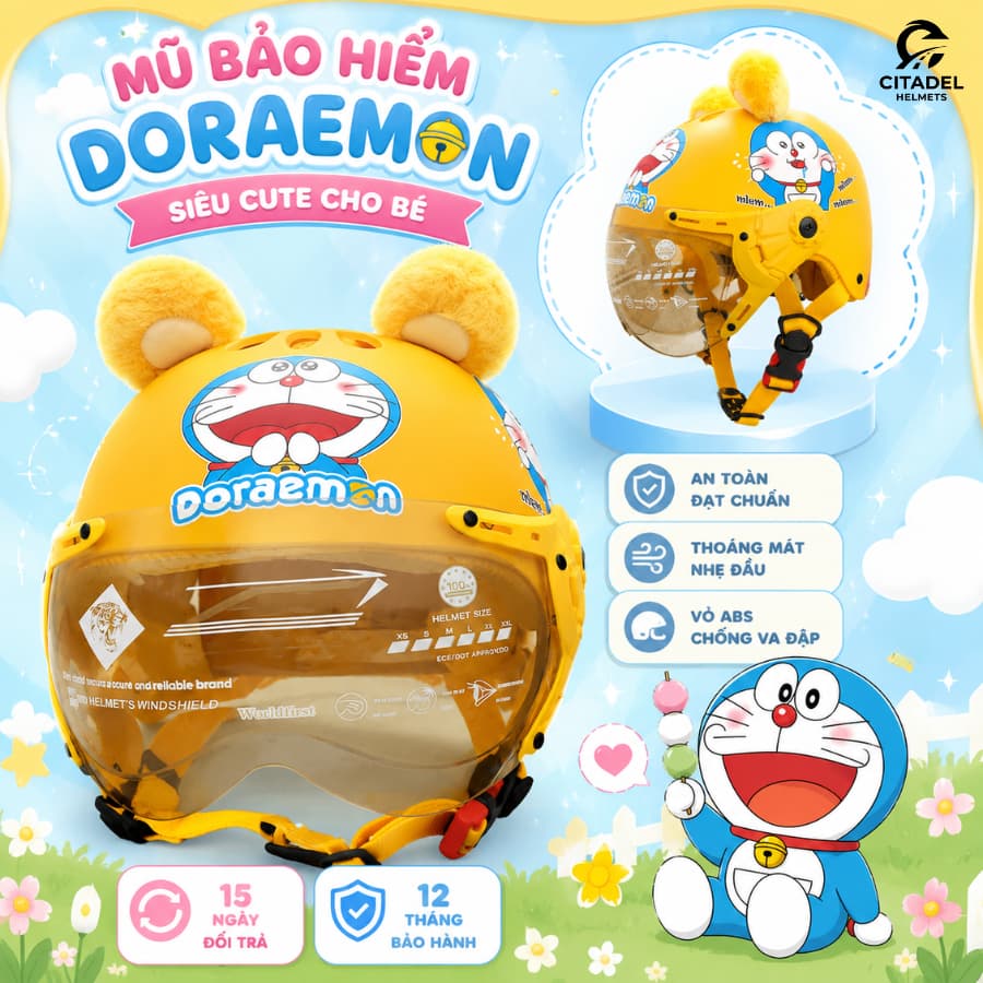 Mũ Bảo Hiểm 1/2 Kính Ngắn Camry Helmets Cho Bé Trai Và Bé Gái Có Tai Kính Ngắn, Hình In Dễ Thương