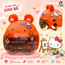 Mũ bảo hiểm  cho bé - Kính ngắn có tai, hình in dễ thương, đội êm, bảo hành 12 tháng, giấy tờ đầy đủ. 3