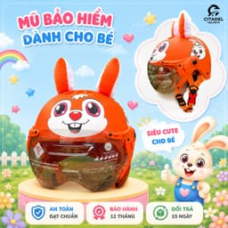 Mũ bảo hiểm  cho bé - Kính ngắn có tai, hình in dễ thương, đội êm, bảo hành 12 tháng, giấy tờ đầy đủ. 6