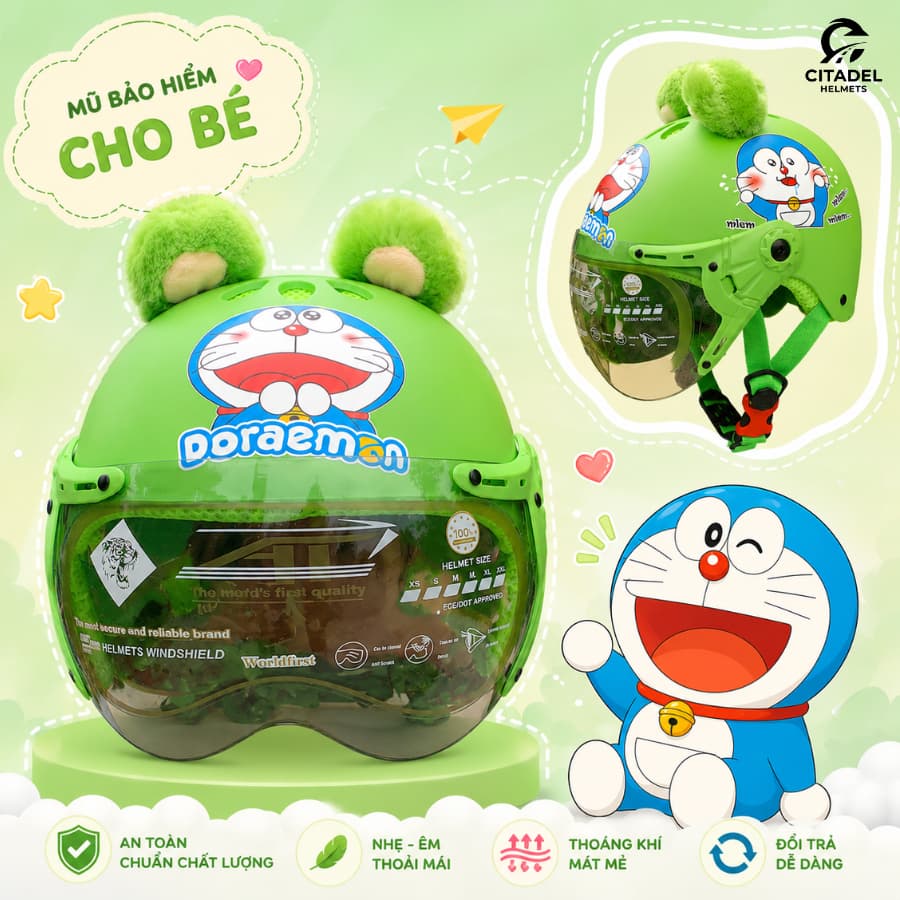 "Nón Bảo Hiểm 1/2 Kính Ngắn Cute, Tai Gấu, Nhiều Màu Sắc, Hình In Dễ Thương, Bảo Hành 12 Tháng"
