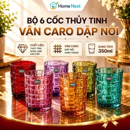 [ GOCHY ] Bộ 6 Ly Thủy Tinh GOCHY HOME 300ml Vân Ong Dập Nổi 3D, Cốc Uống Nước Soda-Lime Không Chì, Dày Dặn Sang Trọng -Màu Trắng 1