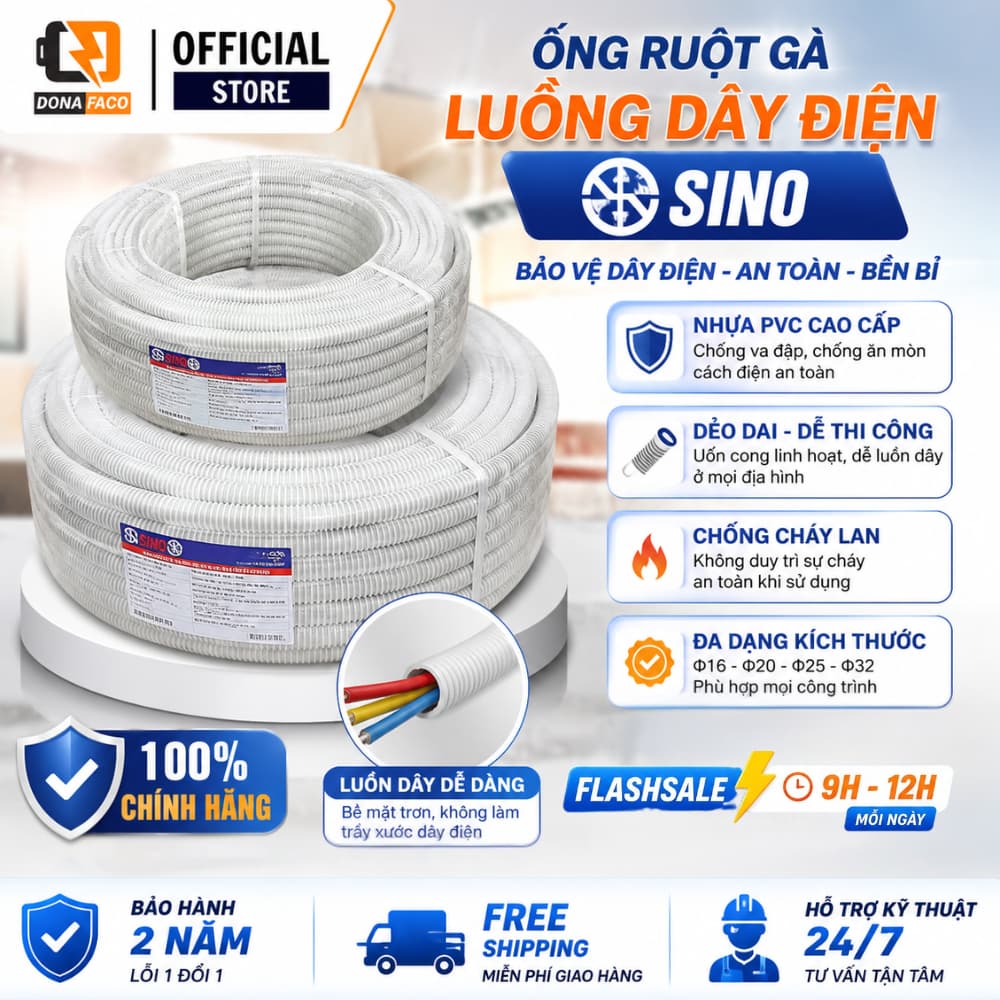 Ống Ruột Gà Luồn Dây Điện Sino Phi 16 - 20 - 25 - 32 - Ống mềm Luồn Dây Điện