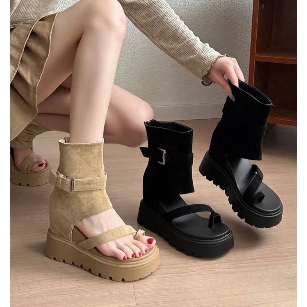 Giày sandal đế xuồng cao 9CM cho nữ, mẫu sandal La Mã retro mùa hè 2026 tăng chiều cao hách dáng [Lùi 1 sz]