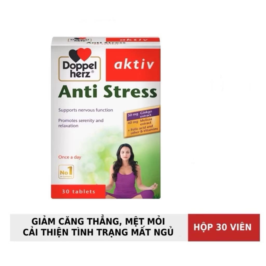 Anti Stress Doppelherz  (Hộp 30 viên) Viên uống giảm stress,hỗ trợ ngủ ngon, giảm căng thẳng, mệt mỏi,