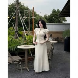 [Set Tiểu Thư Vintage-Dài] Set Áo Tay Phồng Chiết Eo Chân Váy Dài Tôn Dáng Tiểu Thư Thanh Lịch 6