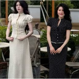[Set Tiểu Thư Vintage-Dài] Set Áo Tay Phồng Chiết Eo Chân Váy Dài Tôn Dáng Tiểu Thư Thanh Lịch 2