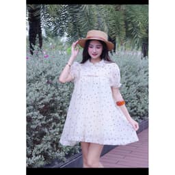 Váy Babydoll Nơ Nhí Cổ Sen Tay Phồng Dáng Suông Tiểu Thư Hàn Quốc Vintage Đen/Kem 5