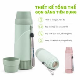 Bình Giữ Nhiệt 450ML Việt Nhật Inox 304 Nắp Làm Cốc Uống Dây Đeo Tiện Lợi Mang Theo GD207 2