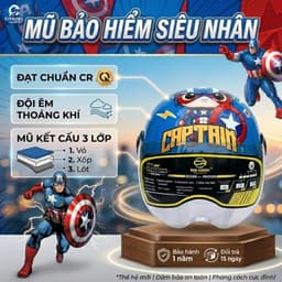 Mũ Bảo Hiểm 1/2 Kính Ngắn Trẻ Em Hình In Siêu Nhân Dễ Thương, Kính Chắn Gió, Chắn Bụi, Bảo Hành 12 Tháng 2